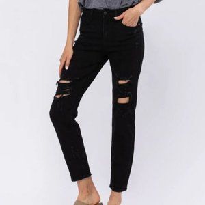 Judy Blues Black Hi-Waist Destroyed Boyfriend Fit Jeans